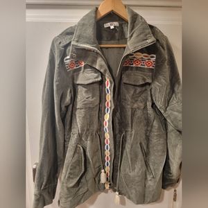America beyond Jacket Green Velvet Embroidered Size Large